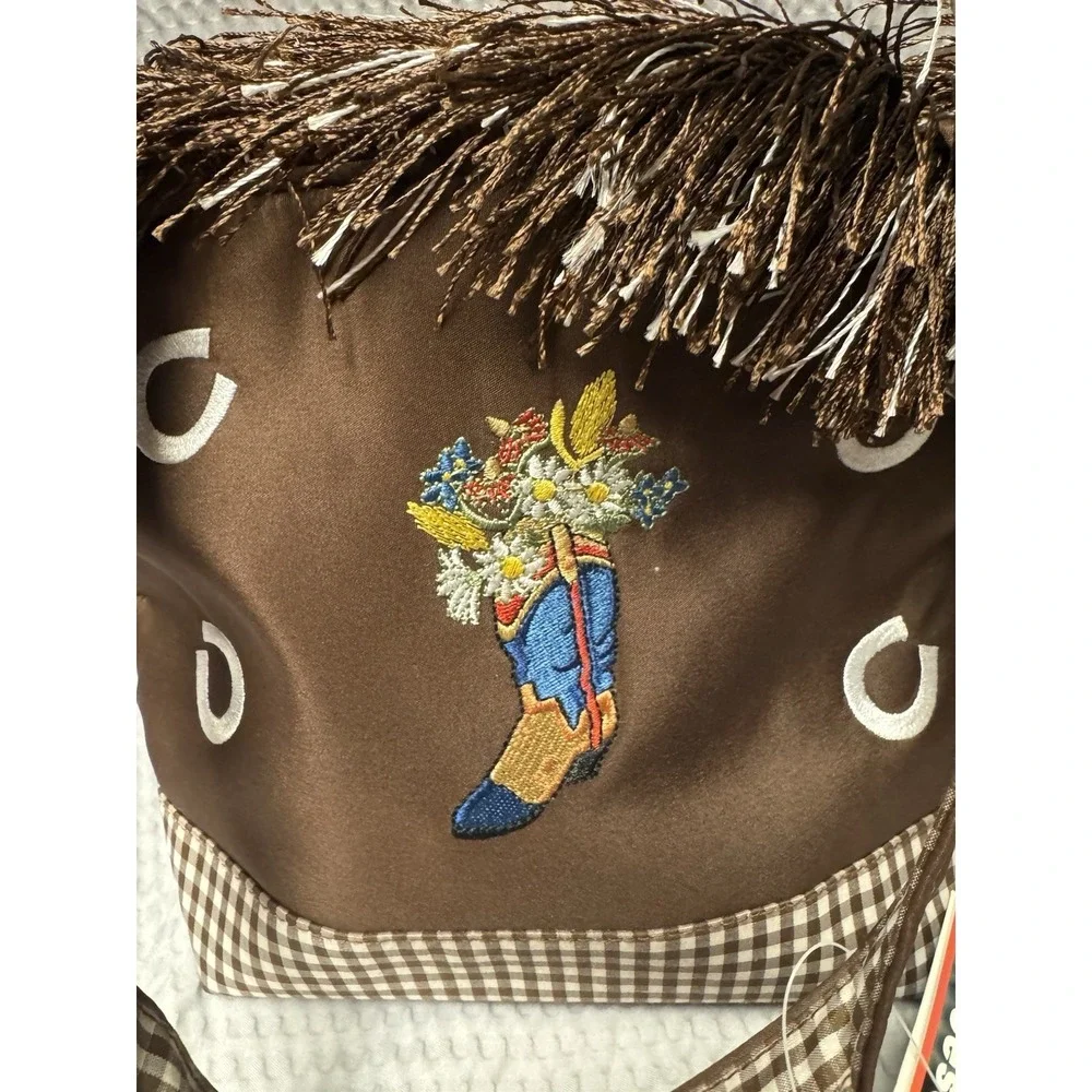 Abetta Accessories Western Fringe Tote Brown Gingham Cowboy Boot Floral‎ NWT Bag